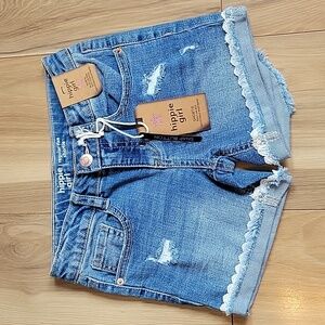NWT hippie girl Regular Rise Shortie Jean Shorts Adjustable Waist Lace